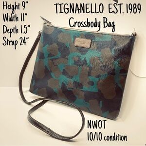 Tignanello Blue and Green Camouflage Crossbody Bag